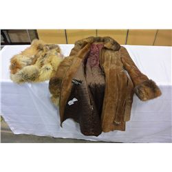 RAJAC LEATHER COAT & 2 FUR COLLARS