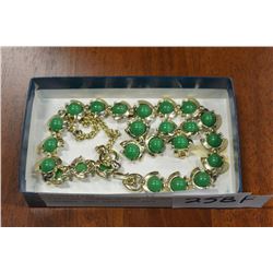 VINTAGE GREEN STONE CORO CHOKER AND EARRING SET