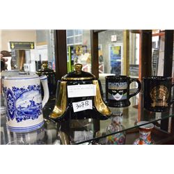 PIPE HOLDER AND PIPES, AND BEER MUGS