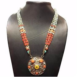 Tibet Hand Made Natural Amber Coral Turquoise Necklace