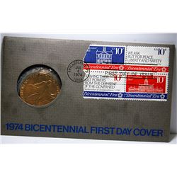1974 Bicentennial First Day Cover With 1974 Bicentennial Commemorative Medal
