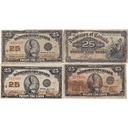 4 Canada 25 Cent Shinplasters - VG-F+ Condition