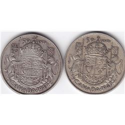 2 Canadian Silver 50-Cent Half Dollar Coins: 1947C & 1947S