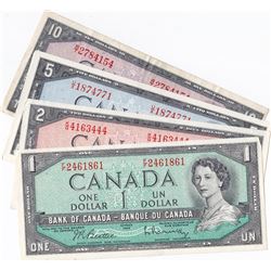 1954 Bank of Canada Bank Notes - Modified Portait - $1 - $10