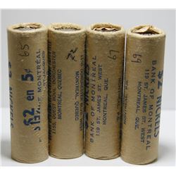 Lot of 4 Canada 5 Cent Bank Rolls -1965, 1967, 1969, and 1972