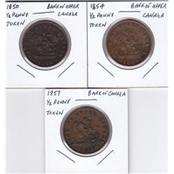 3 Bank Of Upper Canada 1/2 Penny Tokens: F-VF