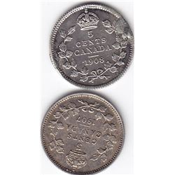 1907 & 1908 Canada Silver 5-Cent Coins