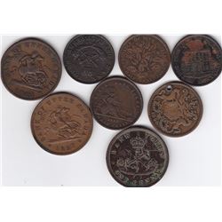 8 Assorted Pre-Confederation Canadian Tokens/Pennies
