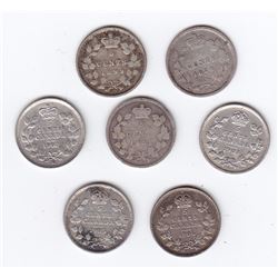 7 Assorted Canadian 5 Cent Silver Coins