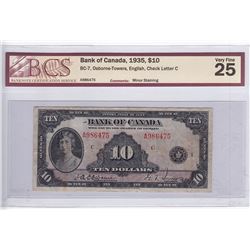 1935 Bank of Canada BCS Graded $10 Bank Note - English Edition - VF25