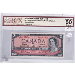 1954 Bank of Canada BCS Graded $2 Replacment Bank Note - *R/R Series - AU50