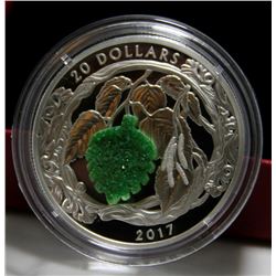 2017 Canada $20 Fine Silver Coin - Brilliant Birch Leaves with Drusy Stone