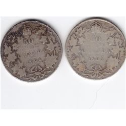 2 Canadian Silver 50-Cent Half Dollar Coins - 1906 & 1907