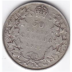 1917 Canada Silver 50-Cent Half Dollar Coin - F/F+