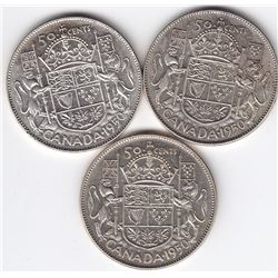 All 3 Varients of 1950 Canadian Silver 50-Cent Half Dollar Coins