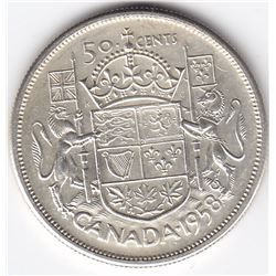 1958 Canada Silver 50-Cent Half Dollar Coin - Dot Varient - EF-45