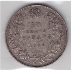 1936 Canada ICCS Graded Silver 50-Cent Half Dollar Coin - F-15