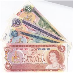 Lot of 4 Bank of Canada Notes - 1970's - 2, 5, 10 & 20