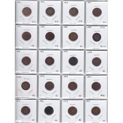 20 Assorted USA 1 Cent Small Penny Coins - 1860 - 1907