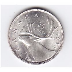 1943 Canada Silver 25-Cent Quarter Coin - MS-64