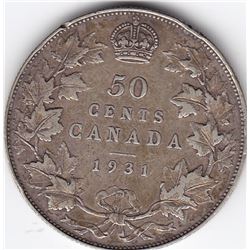 1931 Canada Silver 50-Cent Half Dollar Coin - VF-20 - Semi-Key