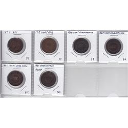 6 Canadian Large One Cent Coins - PEI, NB, NFLD & NS
