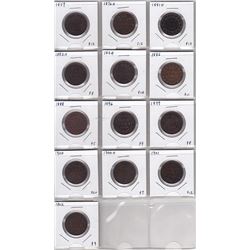 13 Canadian Large One Cent Coins All in 2x2's