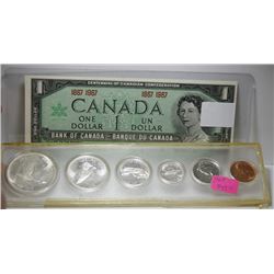 1967 $1 Bank Note With Set of 1967 Canadian Coins