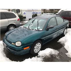 1996 PLYMOUTH NEON, 4 DOOR SEDAN, GREEN, VIN # 1P3ES47C7VD135578