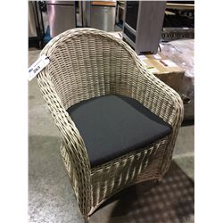 LIGHT WOVEN PATIO ARM CHAIR WITH CUSHION