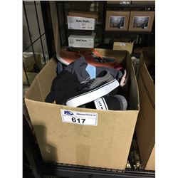 BOX OF ASSORTED CLOTHING & SHOES