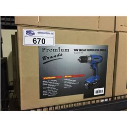 PREMIUM BRANDS 18 VOLT NICAD CORDLESS DRILL