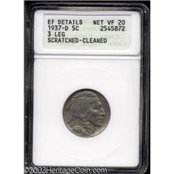 1937-D 5C Three-Legged--Scratched, Cleaned--ANACS. XF Details, Net VF20.