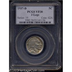 1937-D 5C Three-Legged VF30 PCGS.