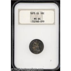 1875-CC 10C Mintmark Below Bow MS64 NGC.