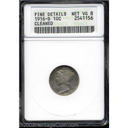 1916-D 10C --Cleaned--ANACS. Fine Details, Net VG8.