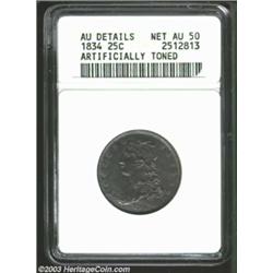 1834 25C --Artificially Toned--ANACS. AU Details, Net AU50.