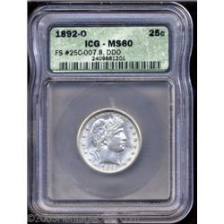 1892-O 25C --Doubled Die Obverse--MS60 ICG.