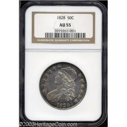 1828 50C Square Base 2, Small 8, Large Letters AU55 NGC.