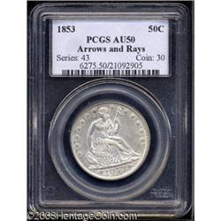 1853 50C Arrows and Rays AU50 PCGS.
