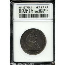 1873-CC 50C Arrows--Rim Damaged--ANACS. AU Details, Net XF40.