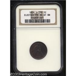 1854 E1C Electrotype One Cent, Judd-159, Pollock-186, R.6-7, MS61 Red and Brown NGC.