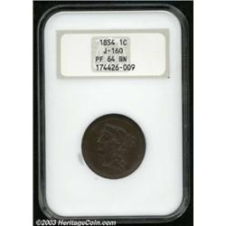 1854 P1C One Cent, Judd-160, Pollock-187, R.4, PR64 Brown NGC.
