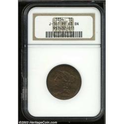 1854 P1C One Cent, Judd-161 Original, Pollock-187, R.4, PR63 Brown NGC.