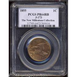 1855 P1C Flying Eagle Cent, Judd-173, Pollock-198, R.7, PR64 Red and Brown PCGS.