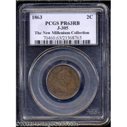 1863 2C Two Cents, Judd-305, Pollock-370, R.4, PR63 Red and Brown PCGS.