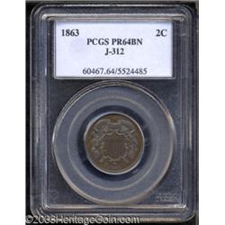 1863 2C Two Cents, Judd-312, Pollock-377, R.4, PR64 Brown PCGS.