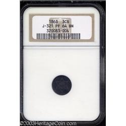 1863 3C Three Cent Silver, Judd-321, Pollock-386, R.7, PR64 Brown NGC.