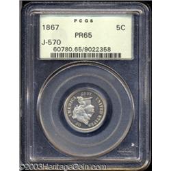 1867 5C Five Cents, Judd-570, Pollock-638, R.5-6, PR65 PCGS.