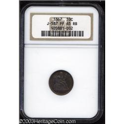 1867 10C Ten Cents, Judd-587, Pollock-652, R.7, PR65 Red and Brown NGC.